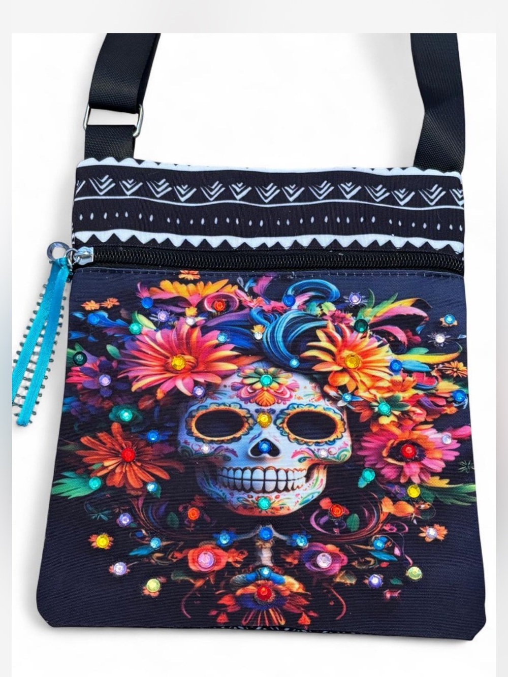 Bling Sugar Skull “Day of the Dead”Crossbody Bag Custom Detail - One of a Kind!